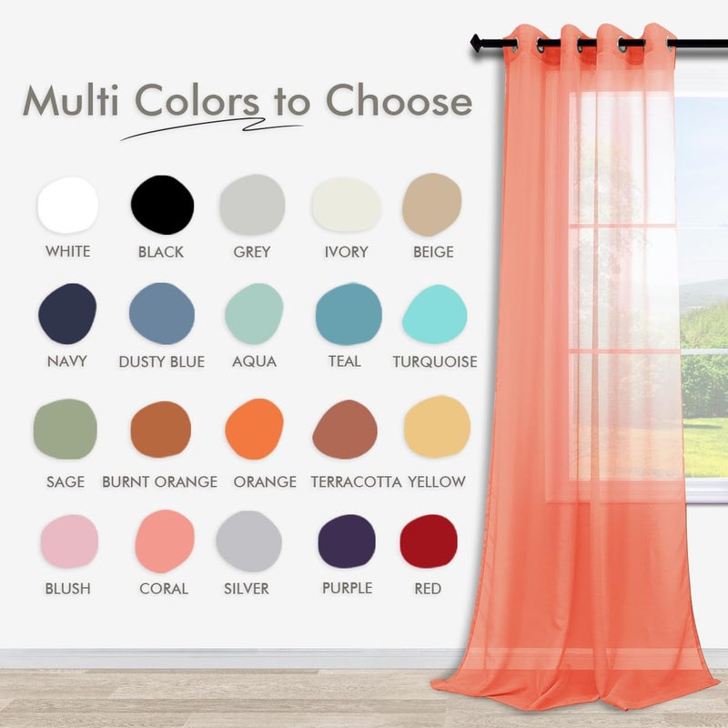 KOUFALL Coral Curtains 63 Inch Length for Girls Bedroom Decor 2 Panels Set Grommet Semi Voile Window Drapes Orange Coral Sheer Curtains for Living Room Kids Nursery Fall Decorations 52x63 Long - Image 2